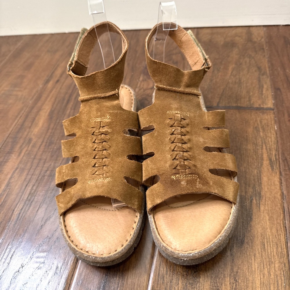 Born Suede Leather Gladiator Sandals Braided Ankle Strap Comfort Flat Brown 7 38